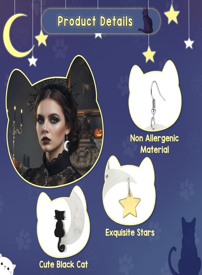 Joyline Gothic Earrings for Women Cute Black Cat Moon Star Acrylic Dangle Earrings Goth Valentine's Day Birthday Gifts Party Outfit Accessories - Image 3